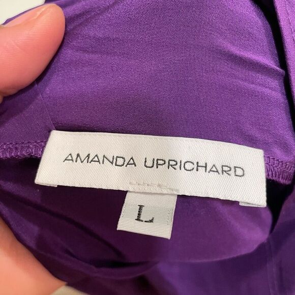 Amanda Uprichard Womens Silk Dress L Royal Purple V Neckline Elastic Waist - Picture 4 of 5